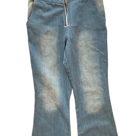 Light wash overalls dungarees size XS tie up strap zip back bootcut flare - Picture 10 of 15